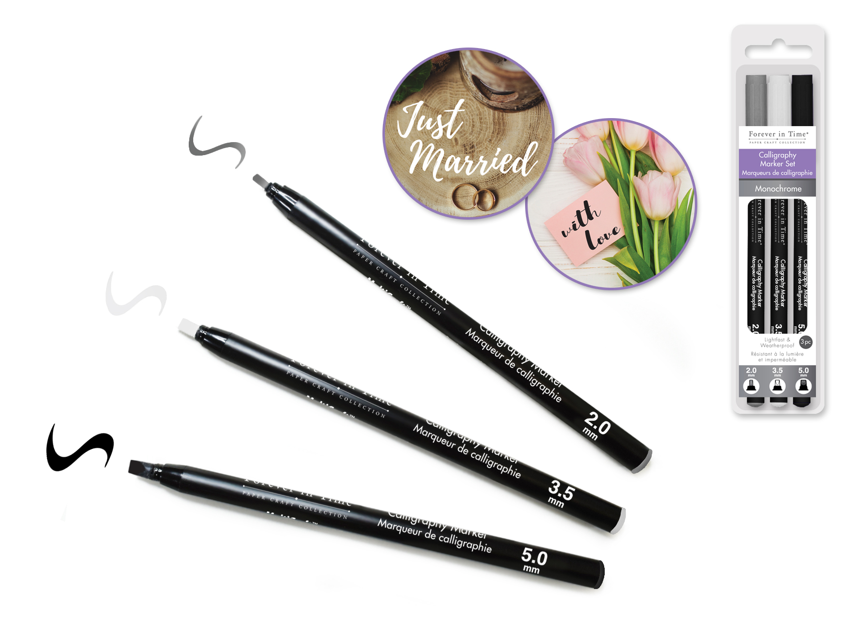 Forever in Time Calligraphy Marker Set 3pc 2.0/3.5/5.0mm - Monoc