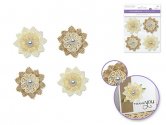 Forever in Time Burlap & Lace Floral w/pearl 2" x4 - Star Flower