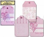 Giant Chipboard Tags with Ribbon - Baby Girl