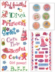 Coordinating Embellishments 3 Sheets/Pkg - Girly