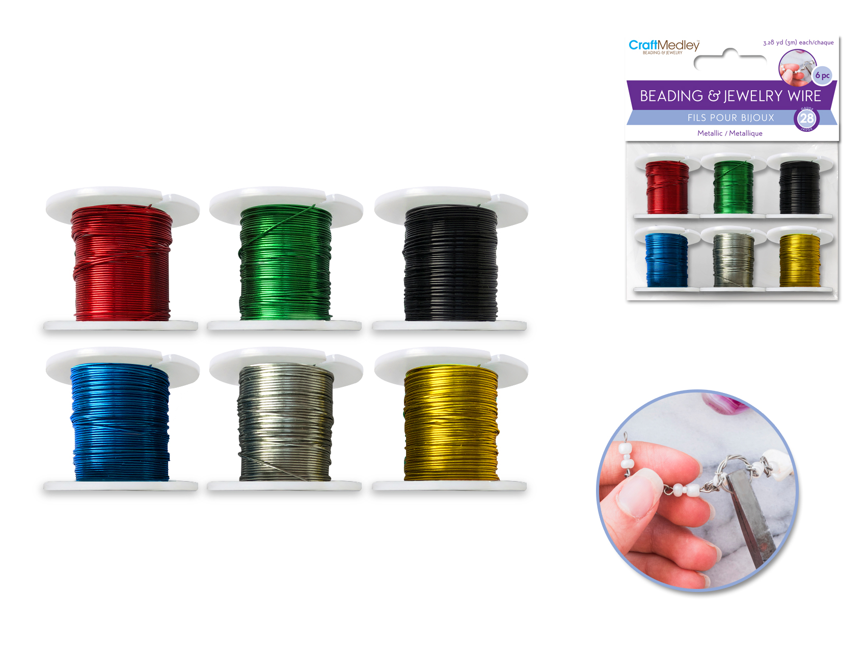 Craft Medley Beading/Jewelry Wire Metallic 6 Spools 3m ea-Basic