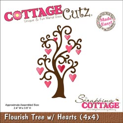 CottageCutz Die 4\"X4\" - Flourish Tree w/ Hearts