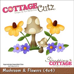 CottageCutz Die 4"X4" - Mushroom & Flowers
