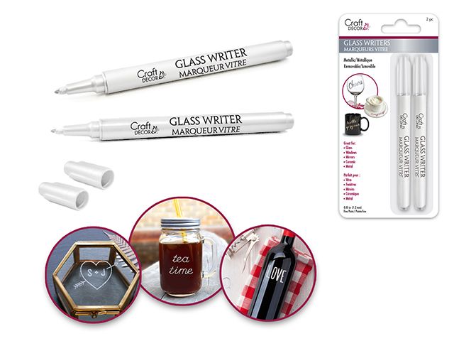Craft Decor: Glass Writers x2 Fine Point Metallic - White/White