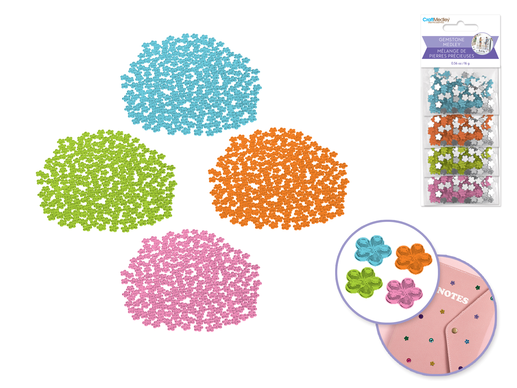 Craft Medley: Gemstones 6mm 4 colour - Flower Jewel