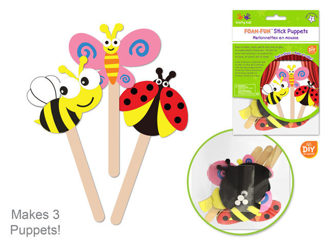 Krafty Kids Kit: DIY Foam Stick Puppets x3 - Flying Friends