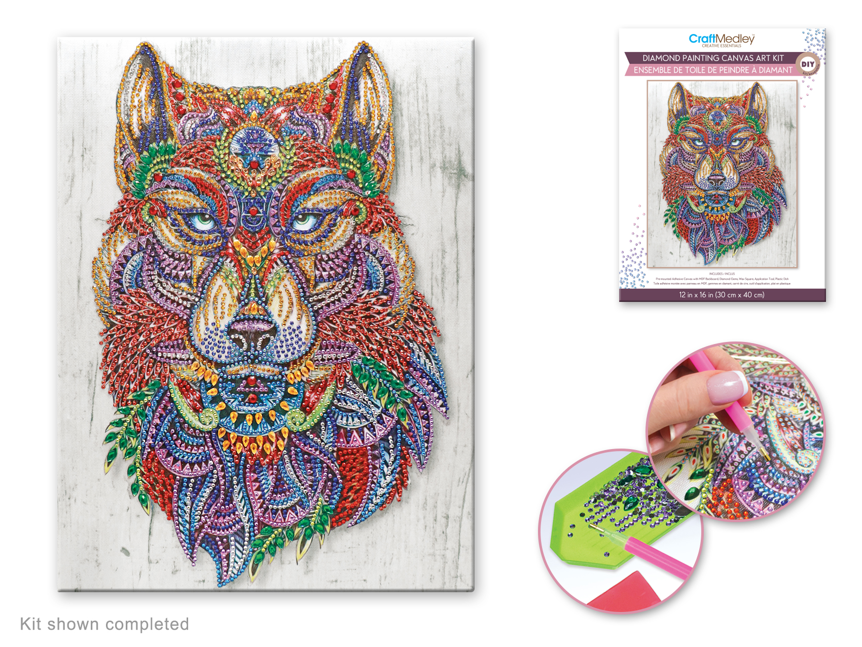 Craft Medley: Diamond Painting Art Kit 12\"x16\" - Wolf