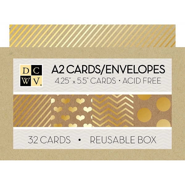 DCWV Boxed A2 Cards W/Envelopes (4.375"X5.75") Kraft W/Gold Foil