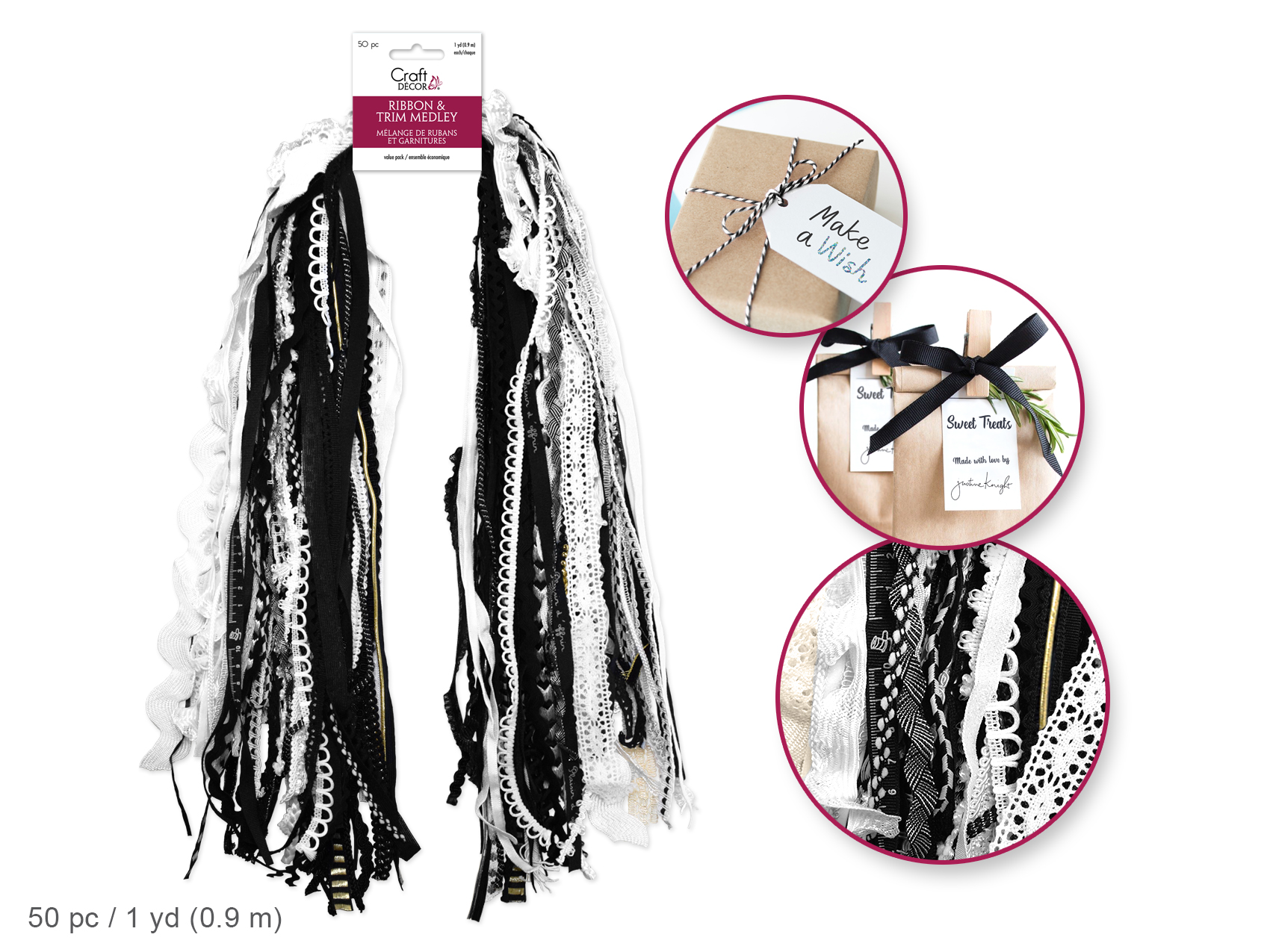 Craft Decor Ribbons & Trims Medley Value Pack 50pc x1yd - Classi