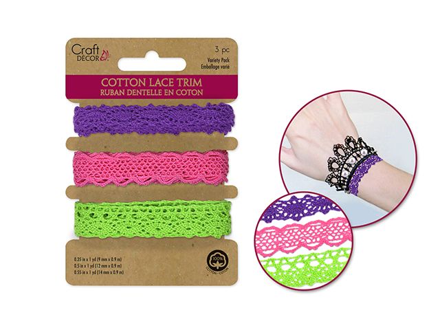 Craft Decor Ribbons: Cotton Lace Medley 3yds - Glam