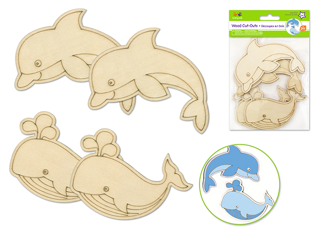 Krafty Kids DIY Laser-Etch Wood Cut-Outs 4pc - Sea Pals