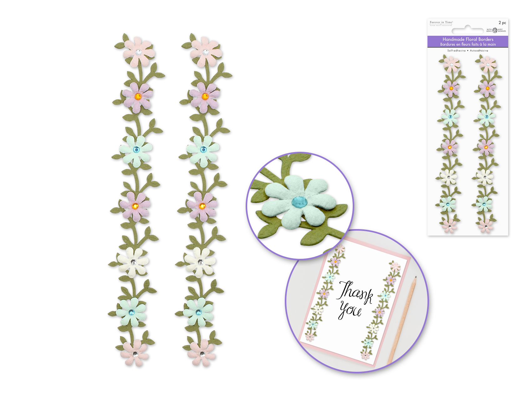Forever In Time Handmade Paper Floral Border Vine 2pc - Pastel