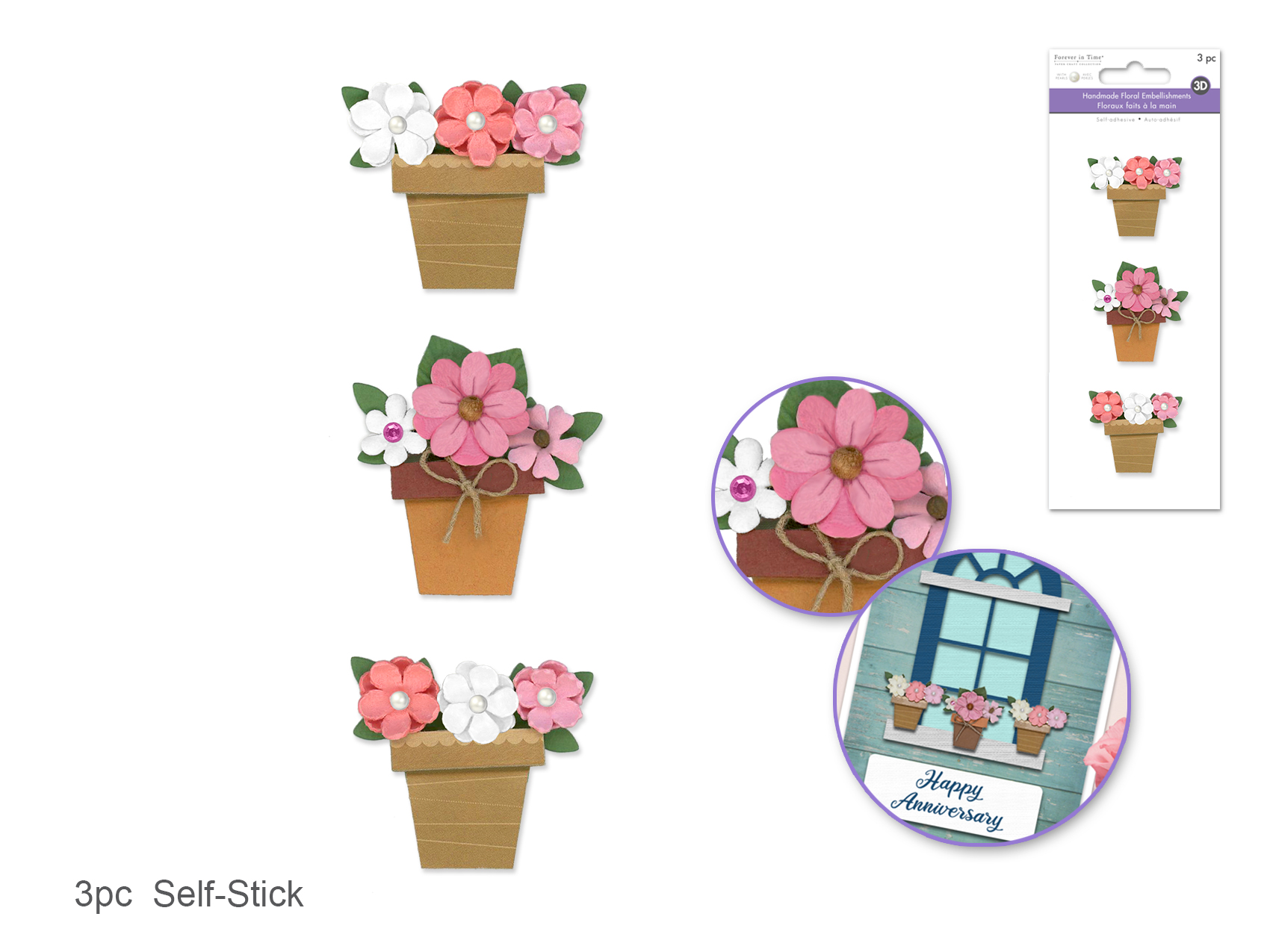 Forever in Time Handmade Floral Flower Pots w/pearls - For Mom