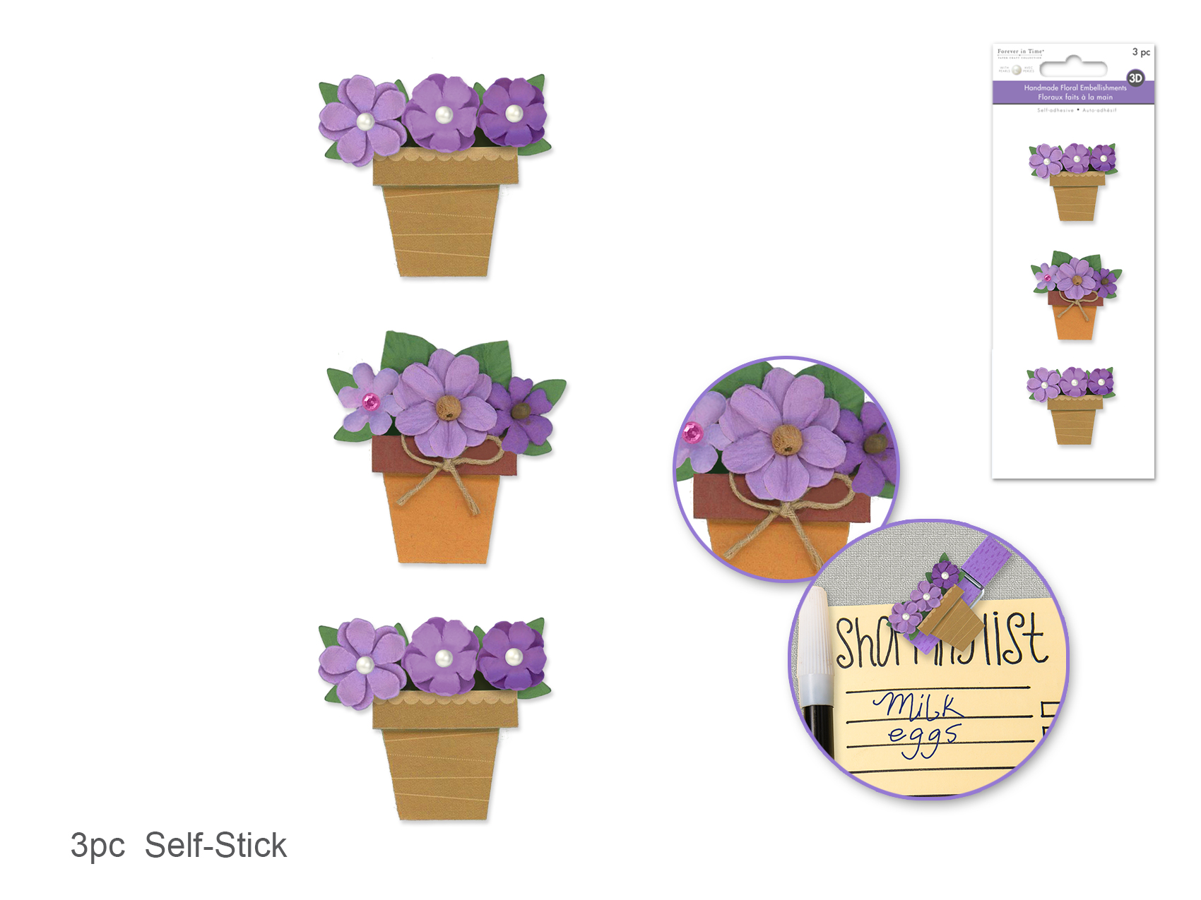 Forever in Time Handmade Floral Flower Pots w/pearls - Viola