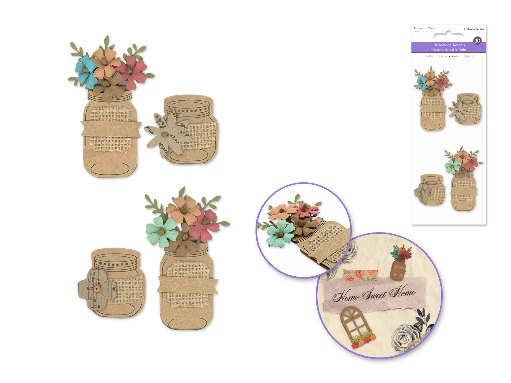 Forever In Time 3D Handmade Embellishment - Mason Jars