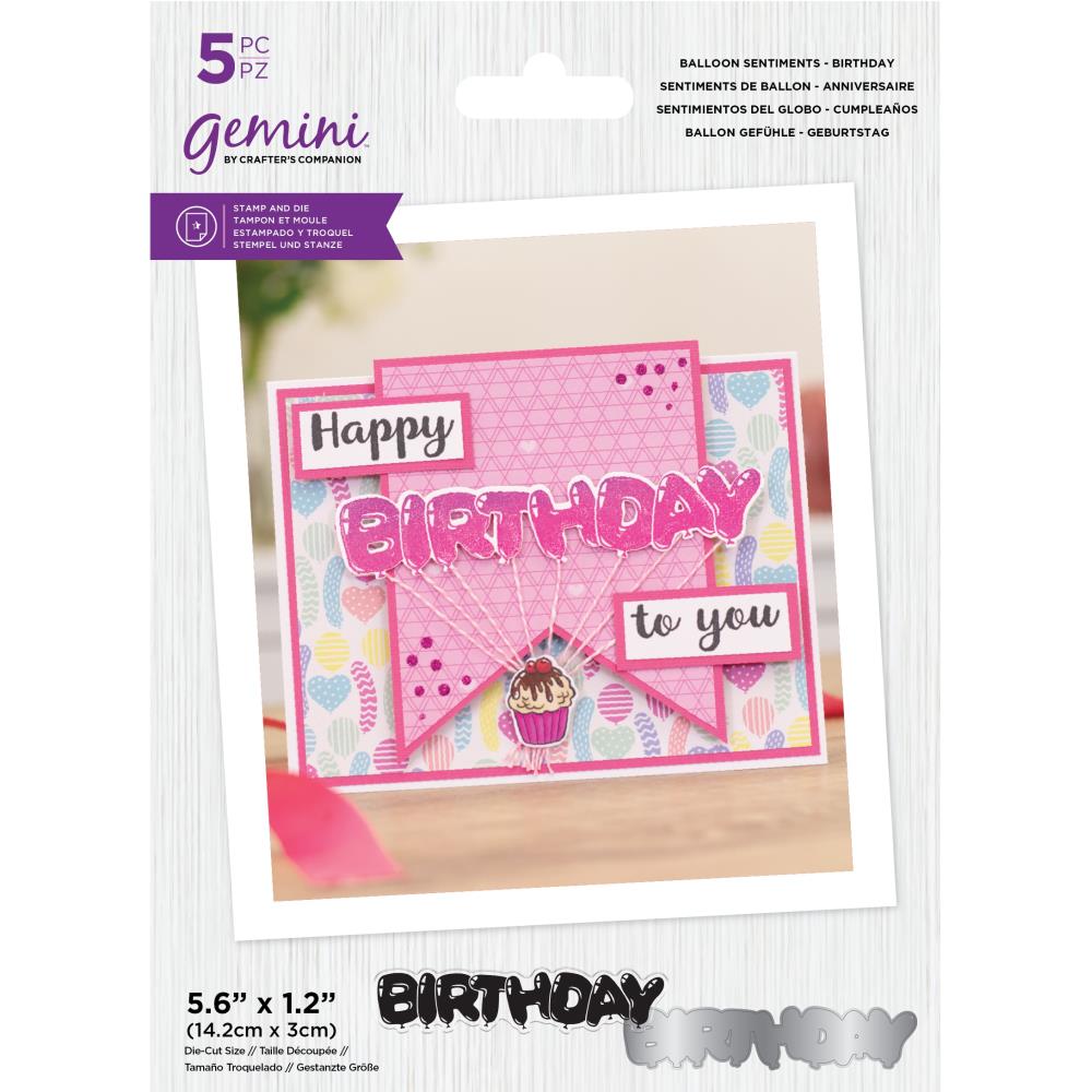 Gemini Die & Stamps 5.6"x1.2" 5pc - Balloon Sentiments Birthday