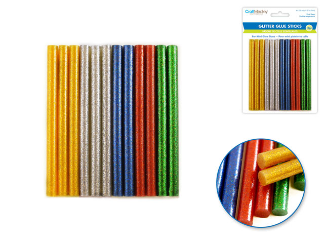 Craft Medley Glue Sticks: 4" Mini Glitter x12 - 5 colours
