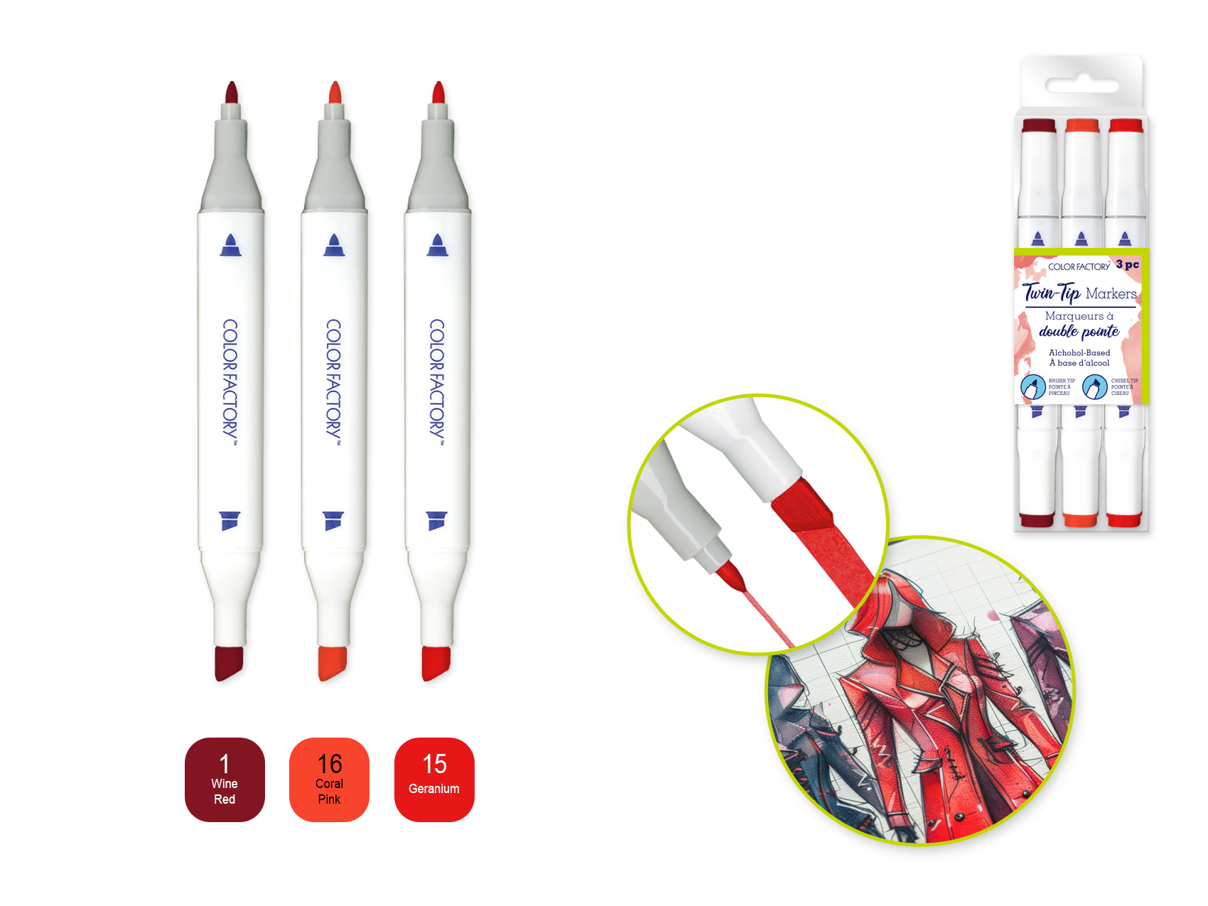 Color Factory Alcohol Based Twin Markers 3pk - Rose