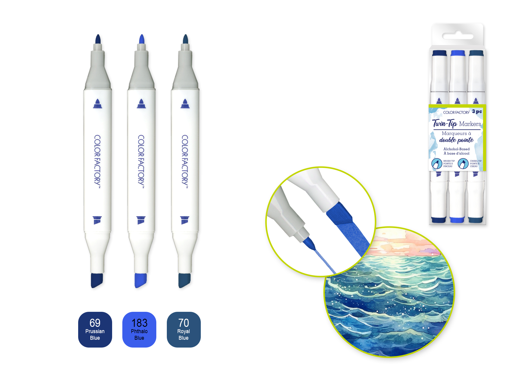 Color Factory Alcohol Based Twin Markers 3pk - Denim