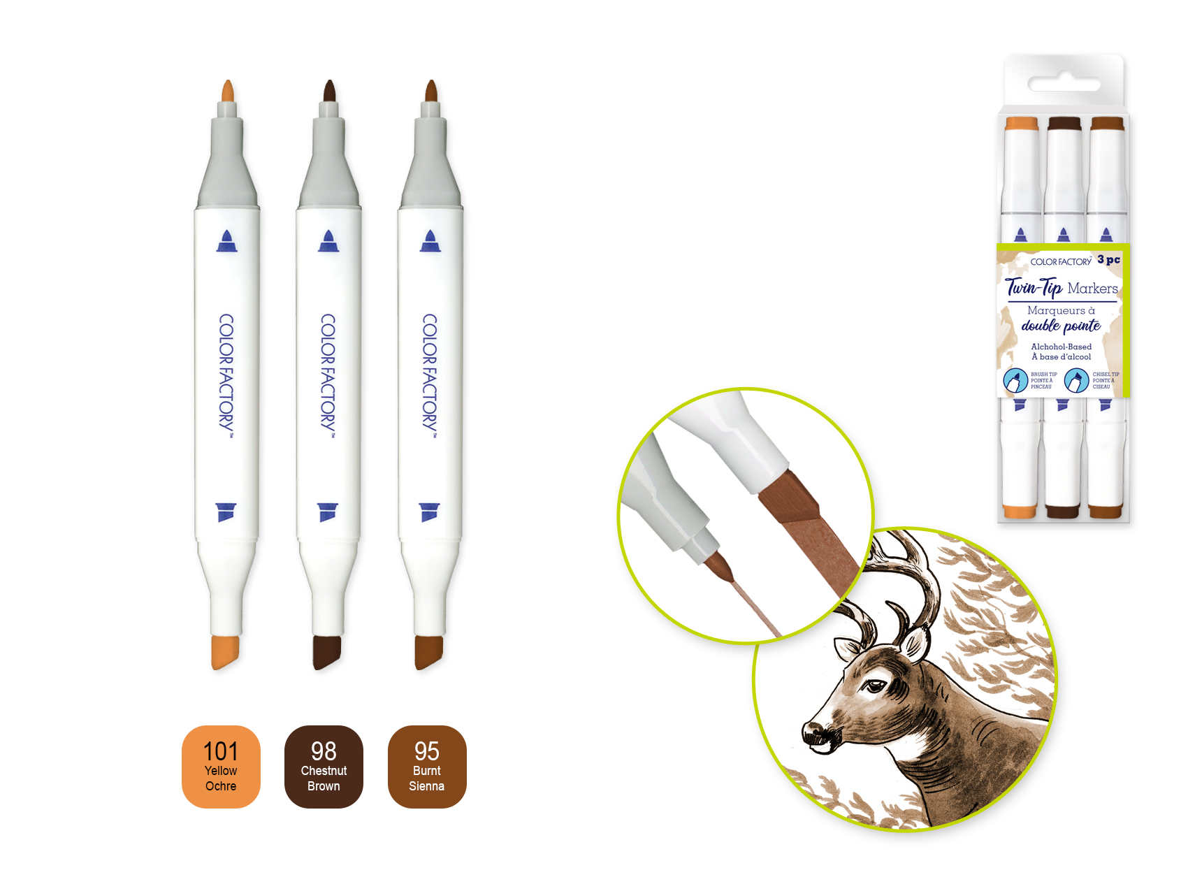 Color Factory Alcohol Based Twin Markers 3pk - Earth