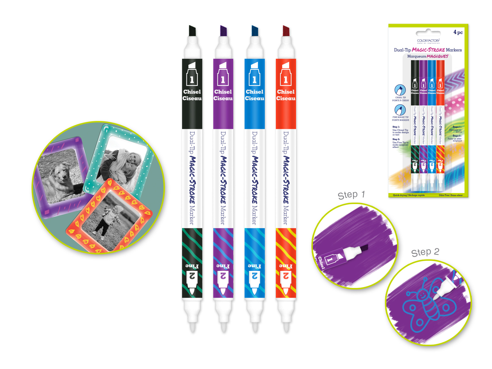 Color Factory Magic-Stroke Dual-Tip Markers 4pk Darks