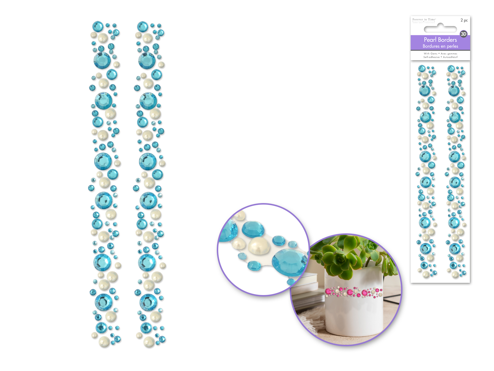Forever In Time 3D Pearl Borders w/Gem Accents x2 5.7\"-Sky