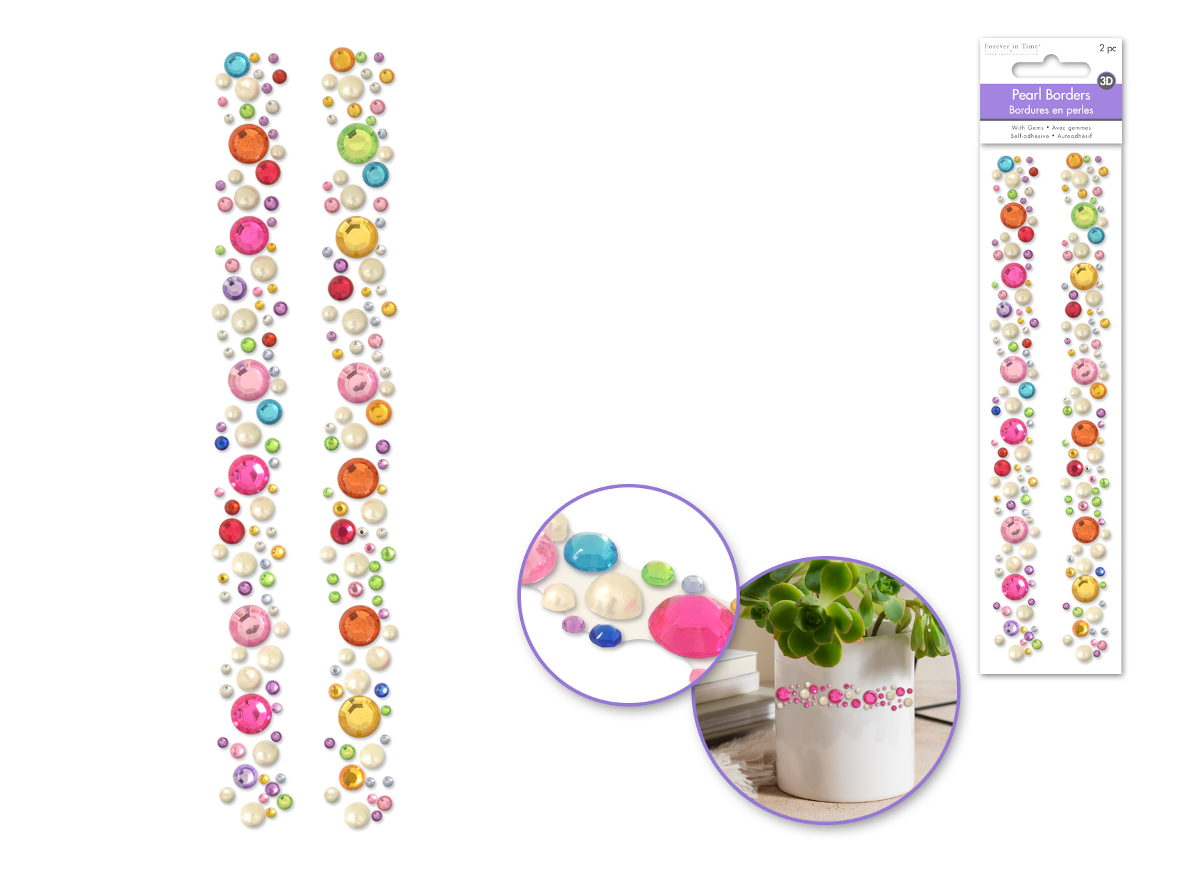 Forever In Time 3D Pearl Borders w/Gem Accents x2 5.7\"-Multi