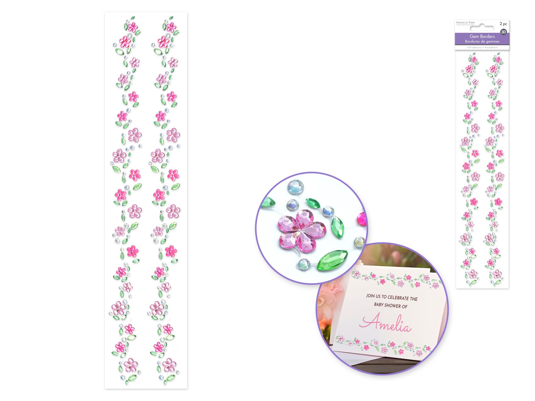 Forever In Time 3D Gem Borders x2 12\"- Daisy Vine Blush