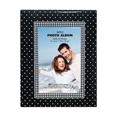 MBI Mini Photo Album Brag Book - Black w/white dots
