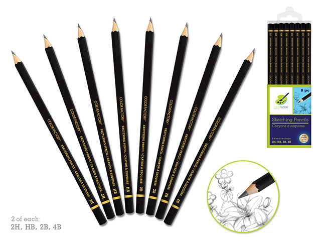 Color Factory Sketching Pencils x8 - 2 Each 2H/HB/2B/4B