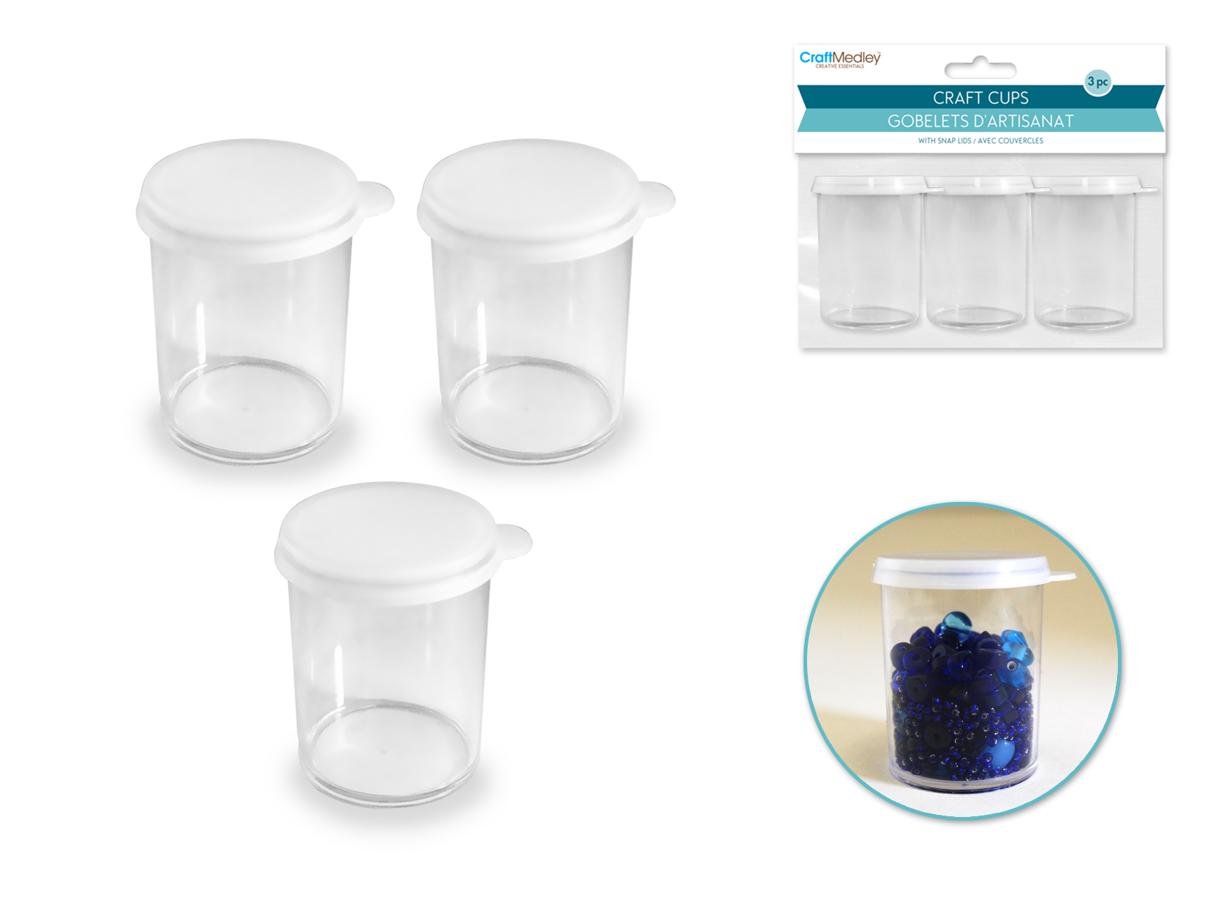 Craft Medley Craft Storage Cups 45ml (1.52 fl oz) w/Lids x3