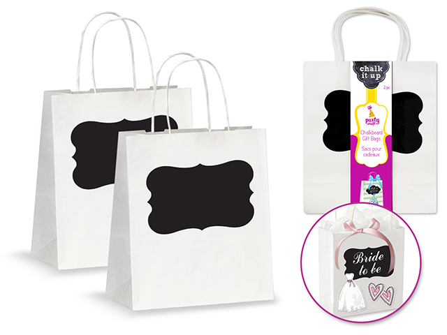 Party Craft: 8\"x10\"x4\" Chalk-It-Up Gift Bags 2pk - White