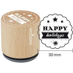 Woodies Mounted Rubber Stamp 1.35\" Happy Holidays