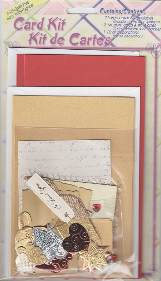Card Kit - Makes 4 Cards w/envelopes - Love/Wedding Red Gold