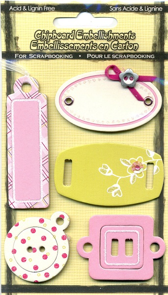 Chipboard Embellishments with Glitter Accents - Tags Pastels