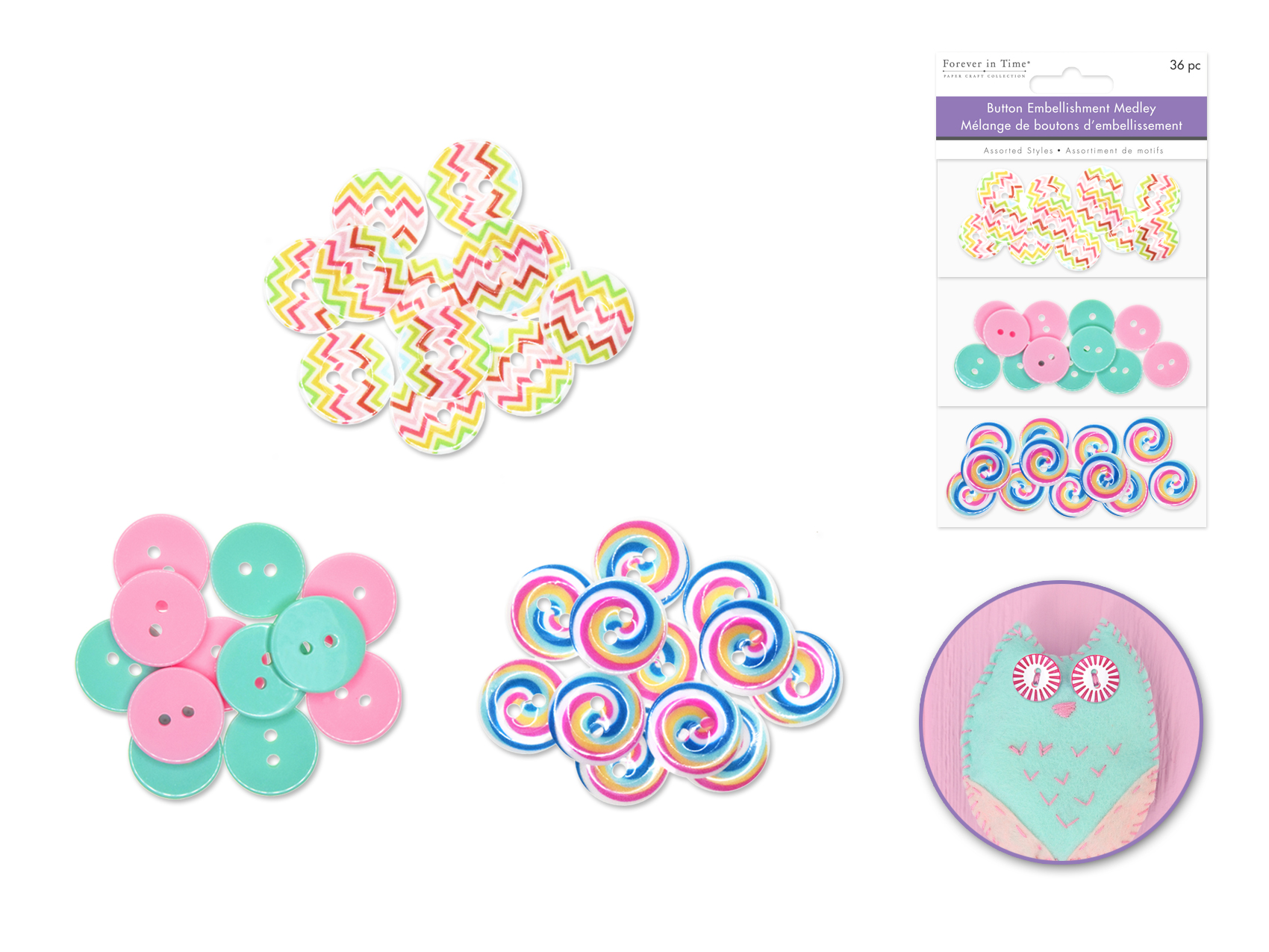 Forever in Time Button Embellishment Medley 36 pc - Pinwheel