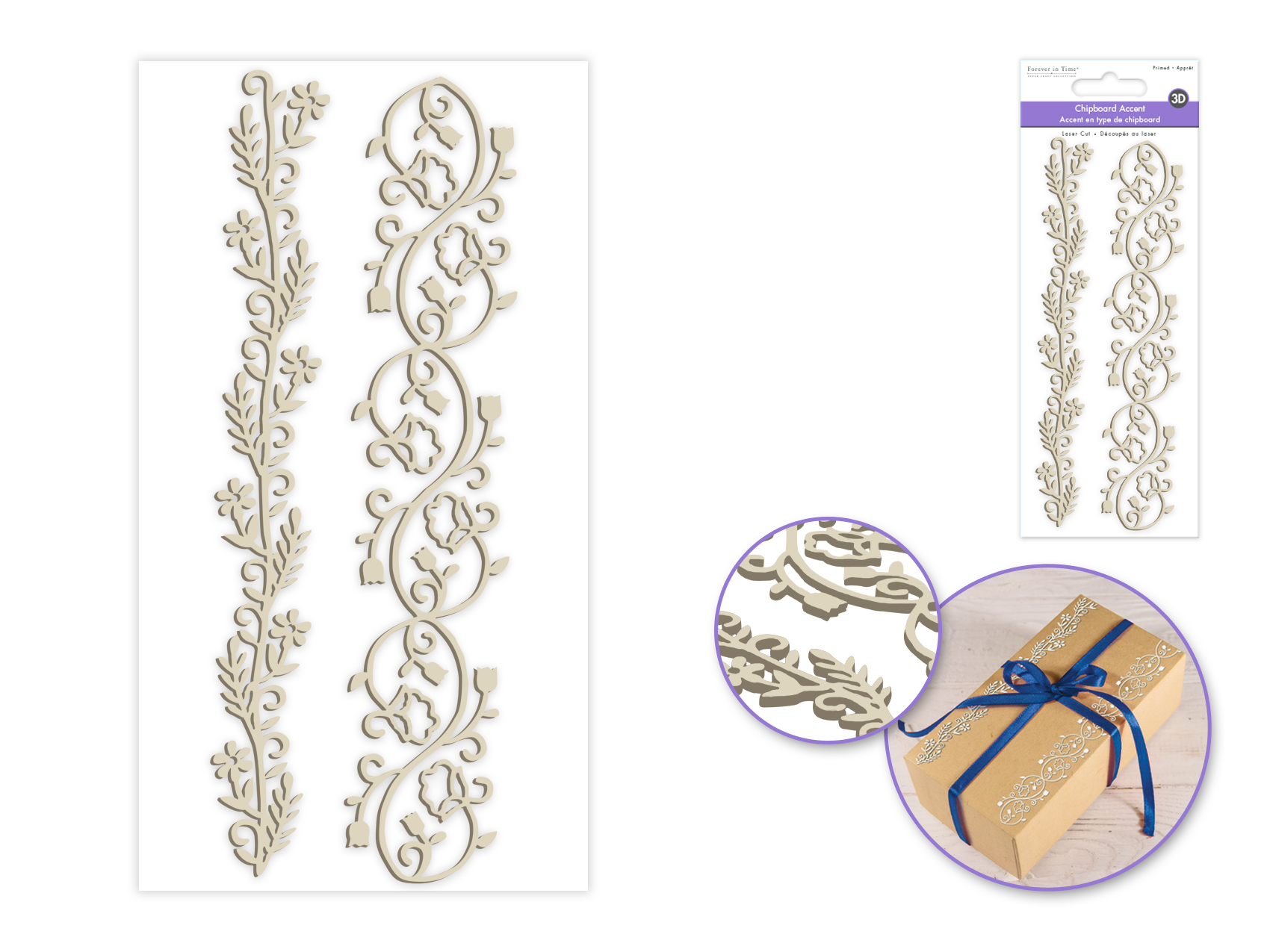 Forever in Time Laser-Cut Primed Chipboard Accent - Floral Vines