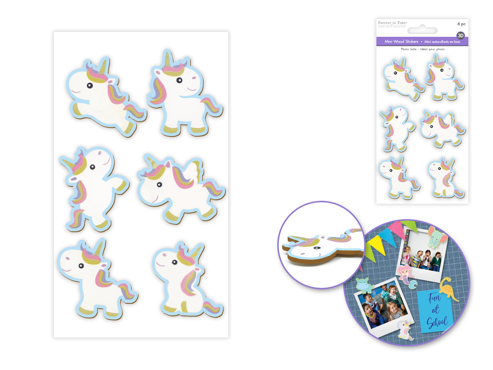 Forever in Time Mini Wood Stickers 6pc 1.75\" x2\"- Unicorn