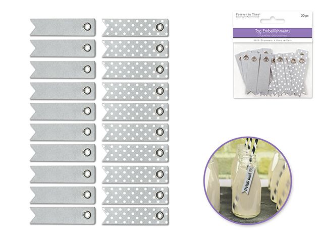 Forever in Time Tag Embellishments w/grommets x20 - Silver Combo