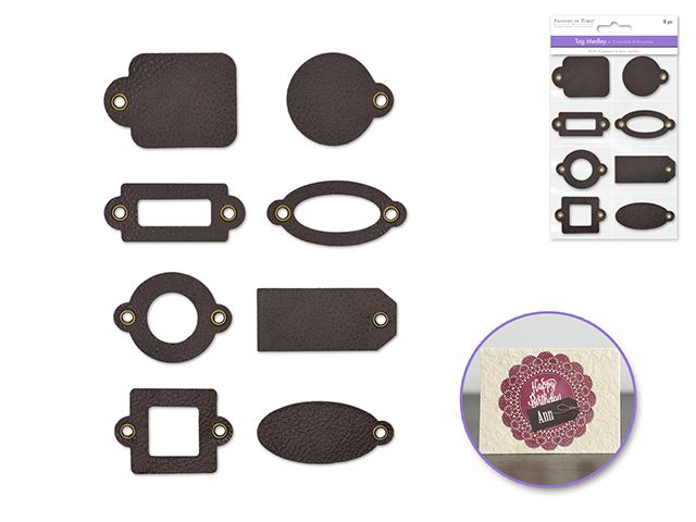 Forever in Time Tag Medley w/Grommets x8 - Leather-Look