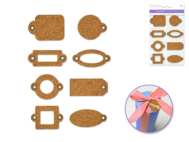 Forever in Time Tag Medley w/Grommets x8 - Cork