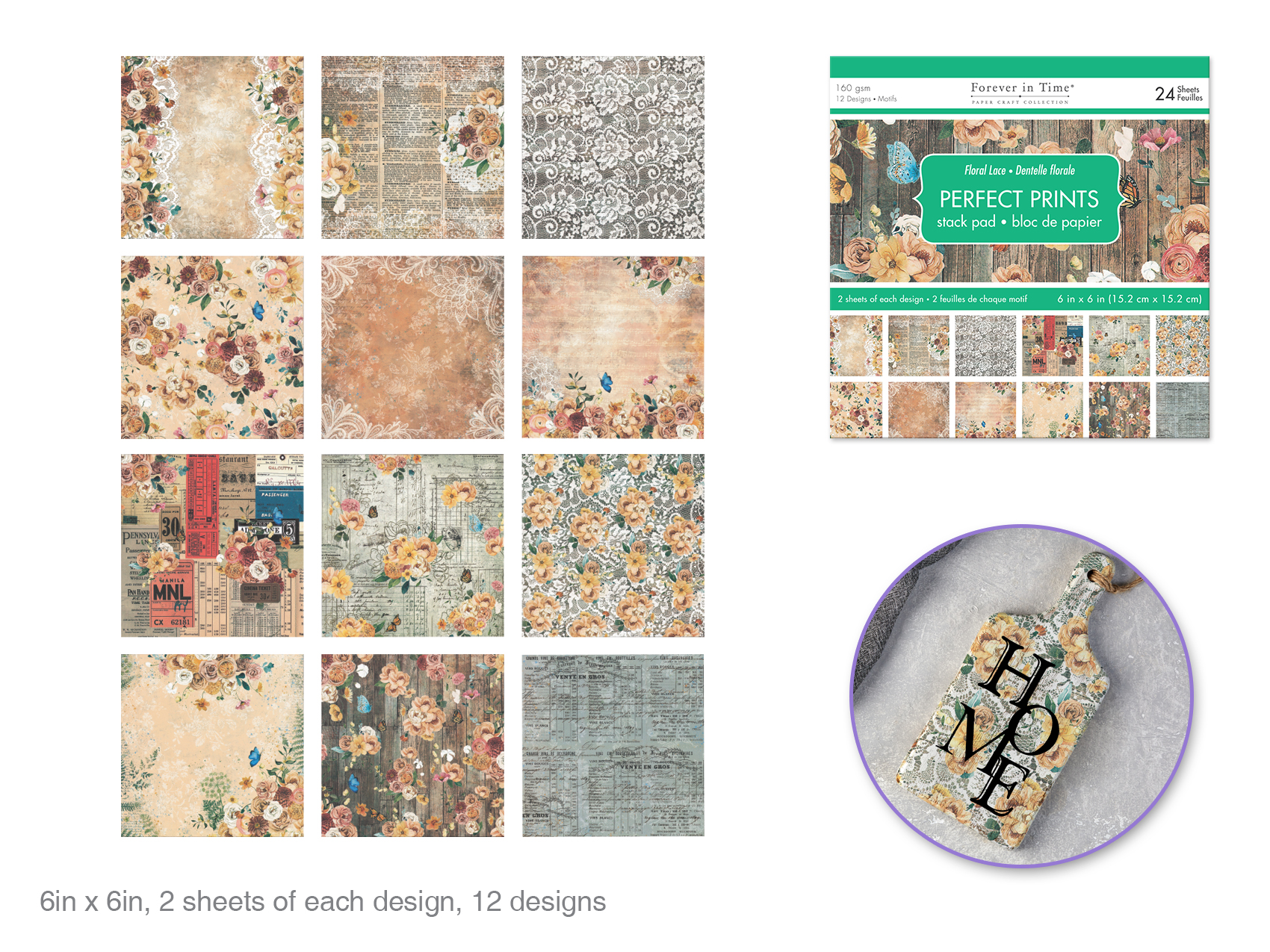 Forever in Time Perfect Prints Stack Pad 6\"x6\" 24pc- Floral Lace