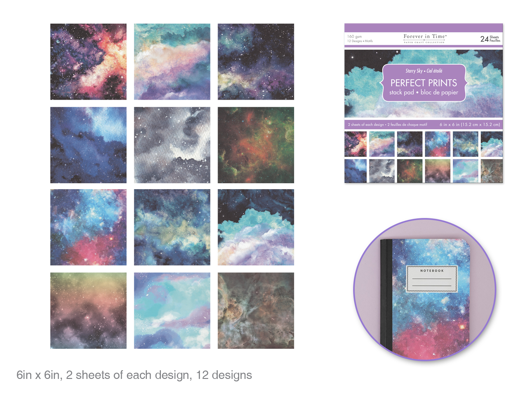 Forever in Time Perfect Prints Stack Pad 6\"x6\" 24pc-Starry Sky
