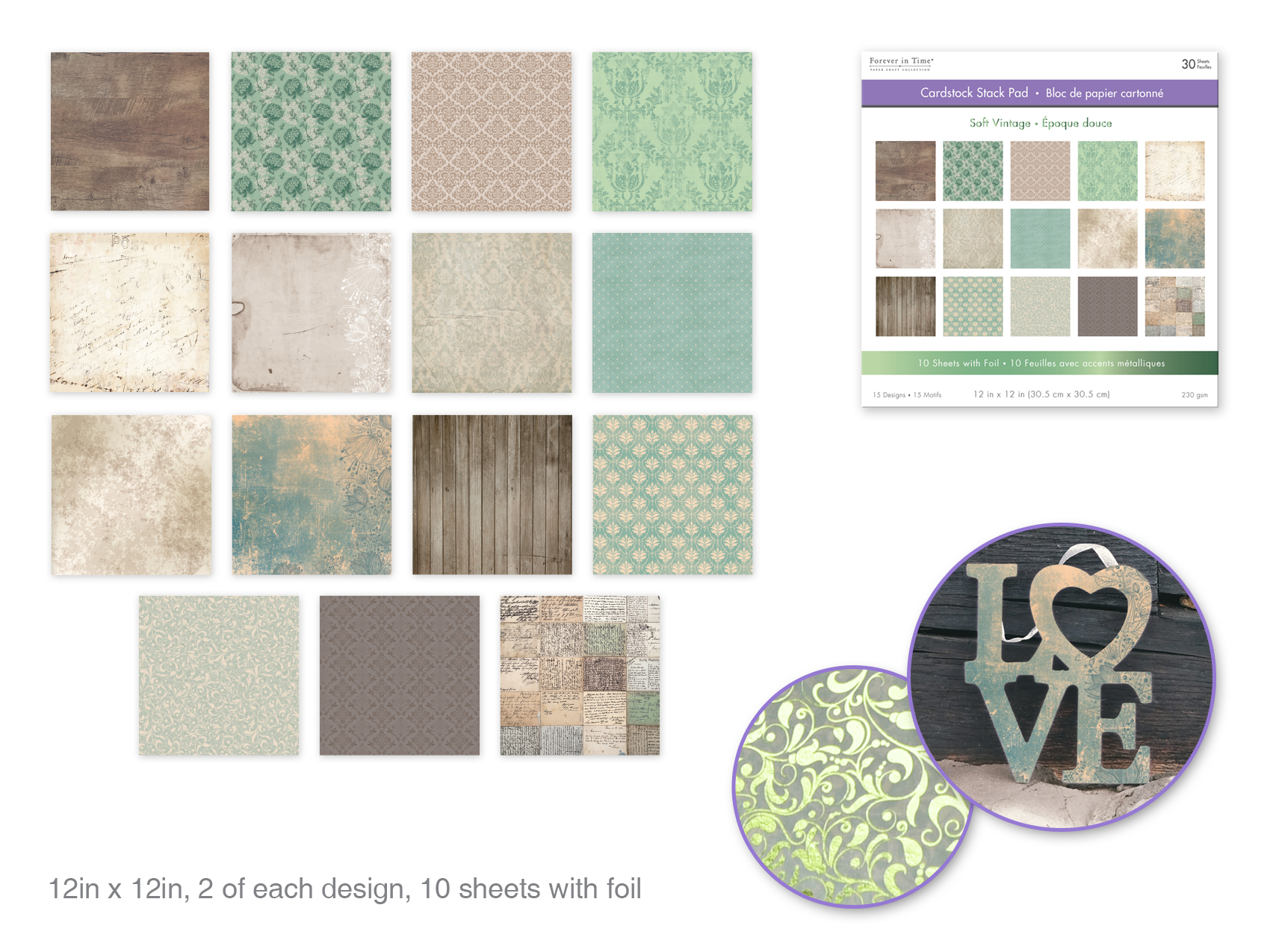 Forever in Time Themed Cardstock 12\"x12\" 30pc - Soft Vintage