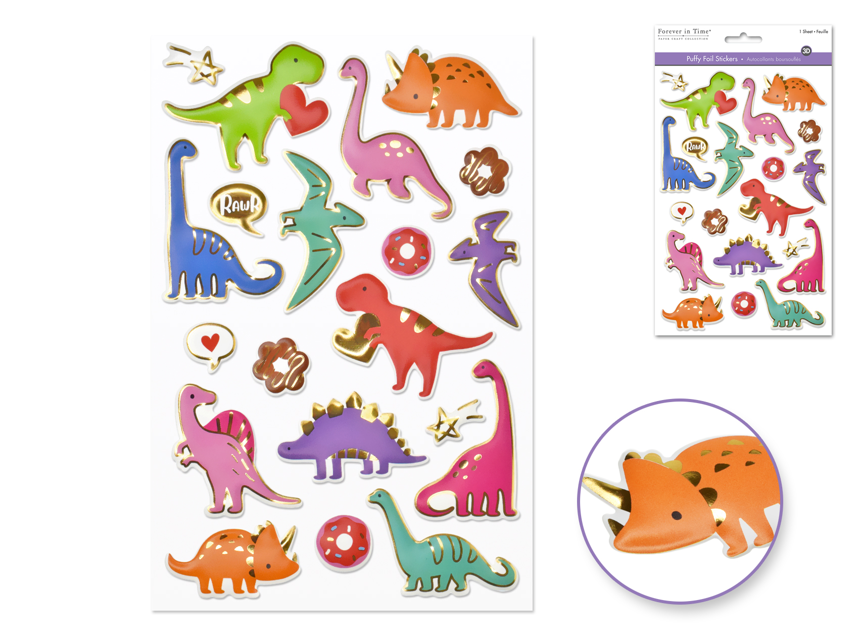 Forever In Time 3D Puffy Foil Stickers - Dino