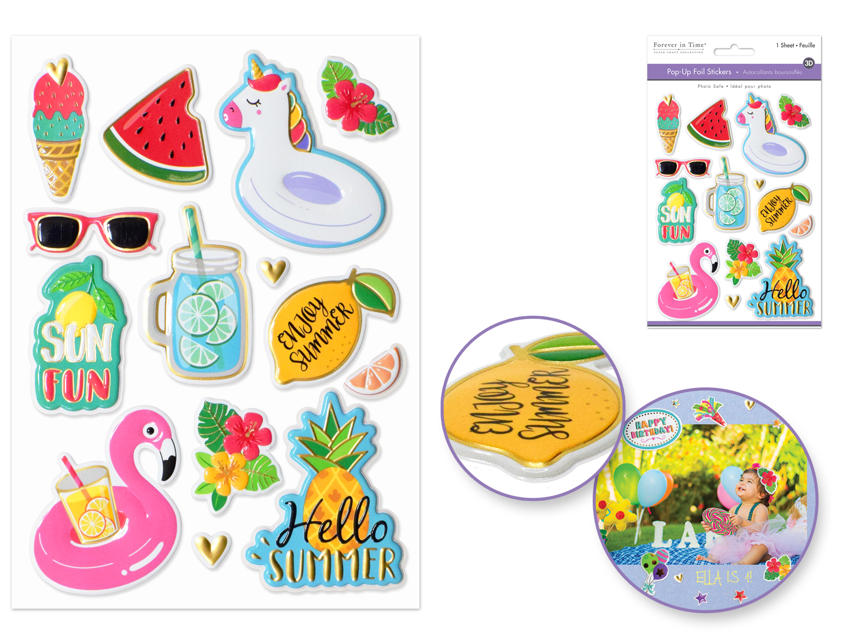 Forever In Time Pop-Up 3D Foil Stickers - Hello Summer