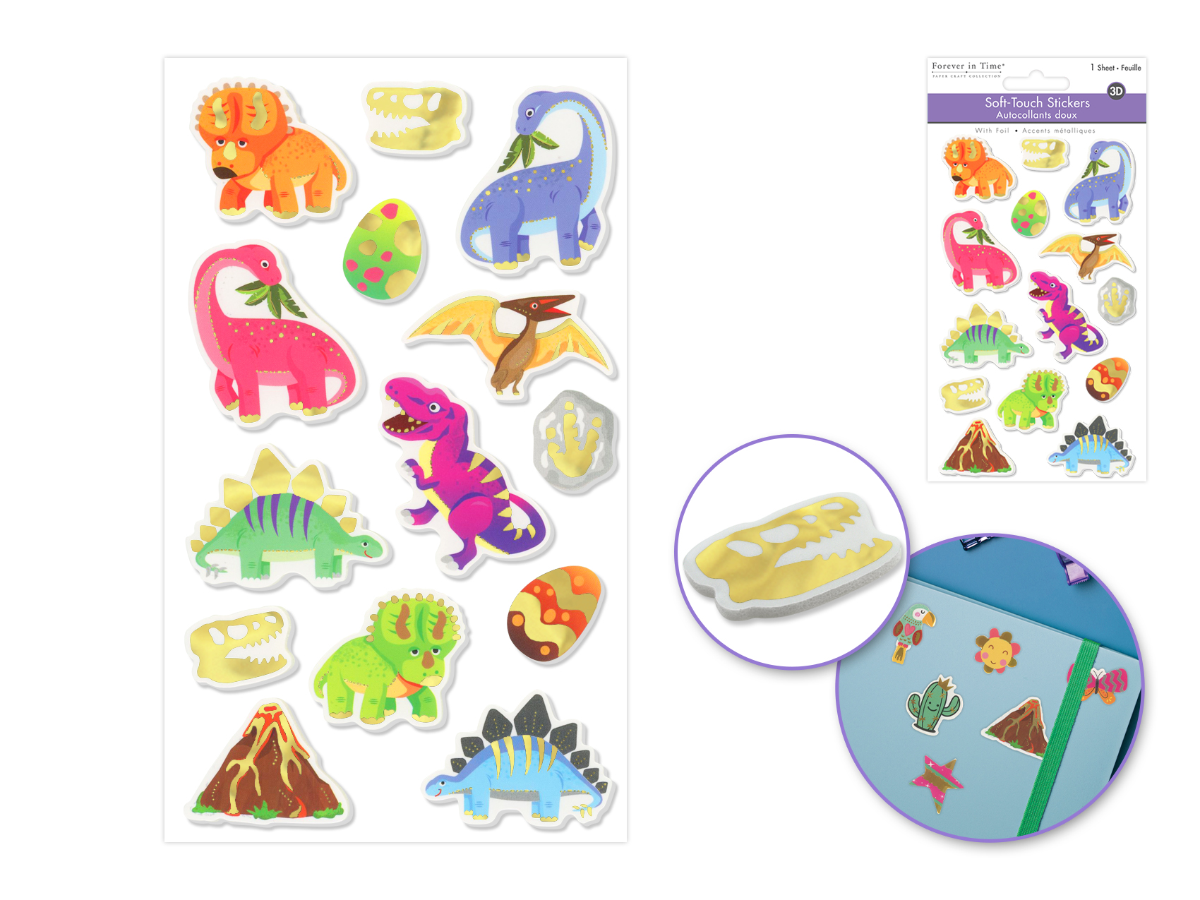 Forever In Time 3D Soft-Touch Stickers w/Foil - Dinosaur