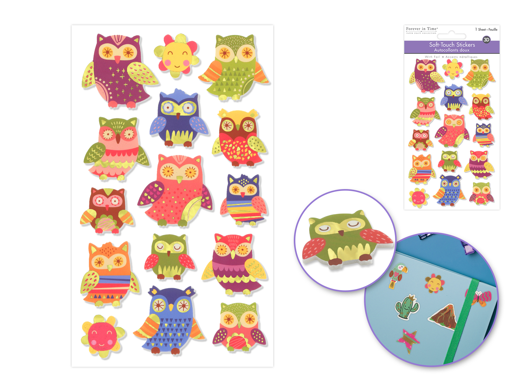 Forever In Time 3D Soft-Touch Stickers w/Foil - Owl
