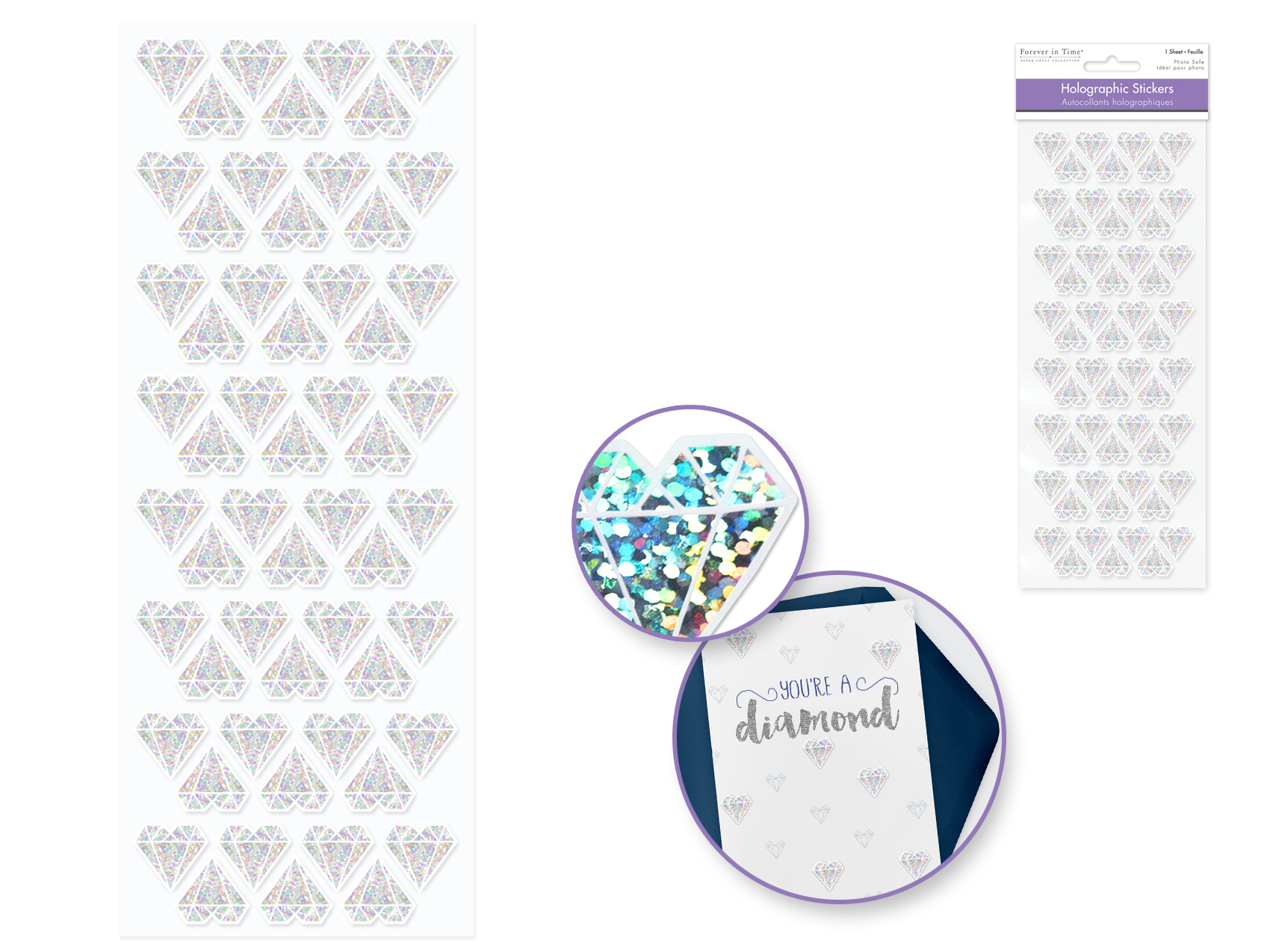 Forever In Time Holographic Stickers - Silver Diamond
