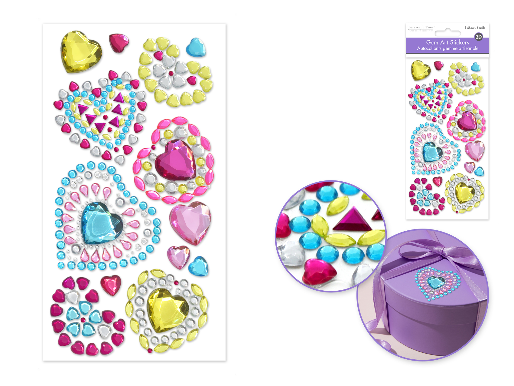 Forever In Time 3D Gem Art Stickers 7.9\"x3.9\"- Heart